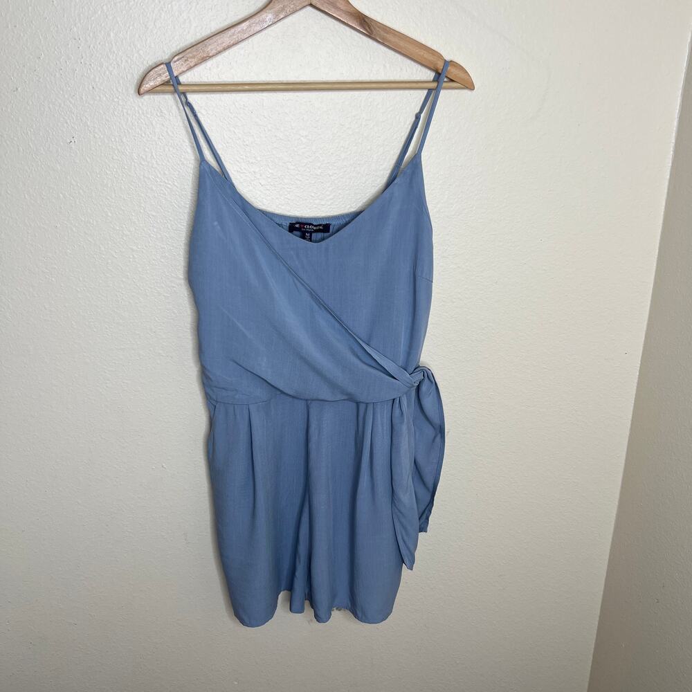 One Clothing Light Blue Faux Wrap Romper Medium